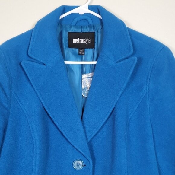 NWT MetroStyle Women Wool Trench Coat Size 12/M/L Teal Blue Button Up Pockets - Picture 2 of 14